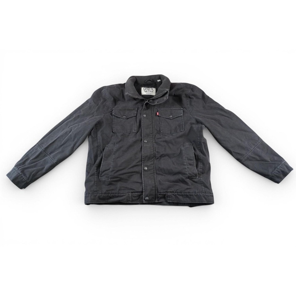 Levis Bomber Jacket Mens Large Black Canvas Sherpa Lined Full Zip Pockets
